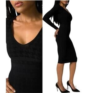 Good American S Low Down $179 Bodycon Midi Dress Long Sleeve Black Sz 1 NEW